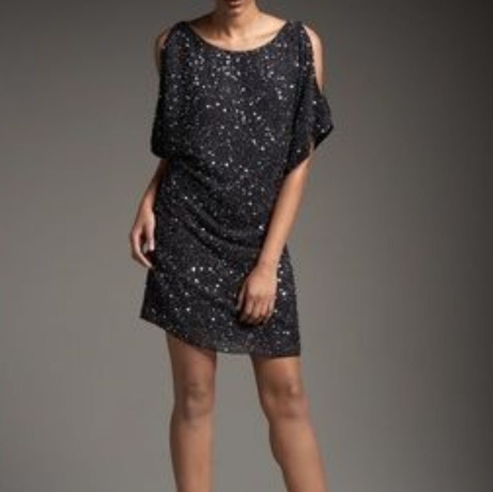 Sequin black cold shoulder